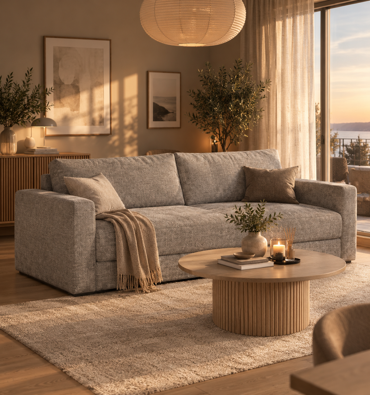 Zuza sovesofa i lys grå i en skandinavisk stue